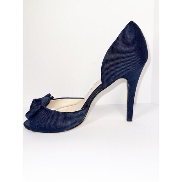 Caparros Navy Blue Heels Bow Peep Toe Pump Dressy Nautical Formal Stiletto 9.5 B - Picture 12 of 16
